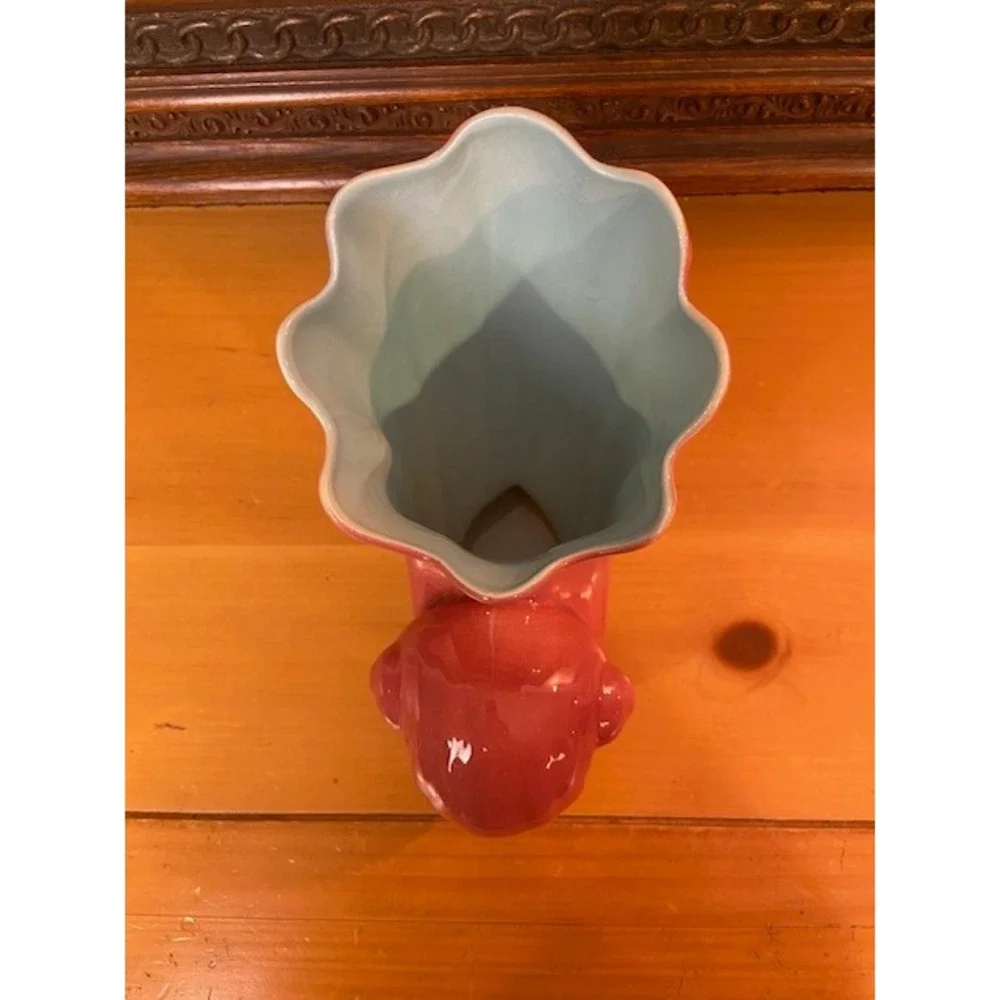 Vintage Weil Ware California Pottery Pink Cornucopia Shell Vase Scalloped 6.75